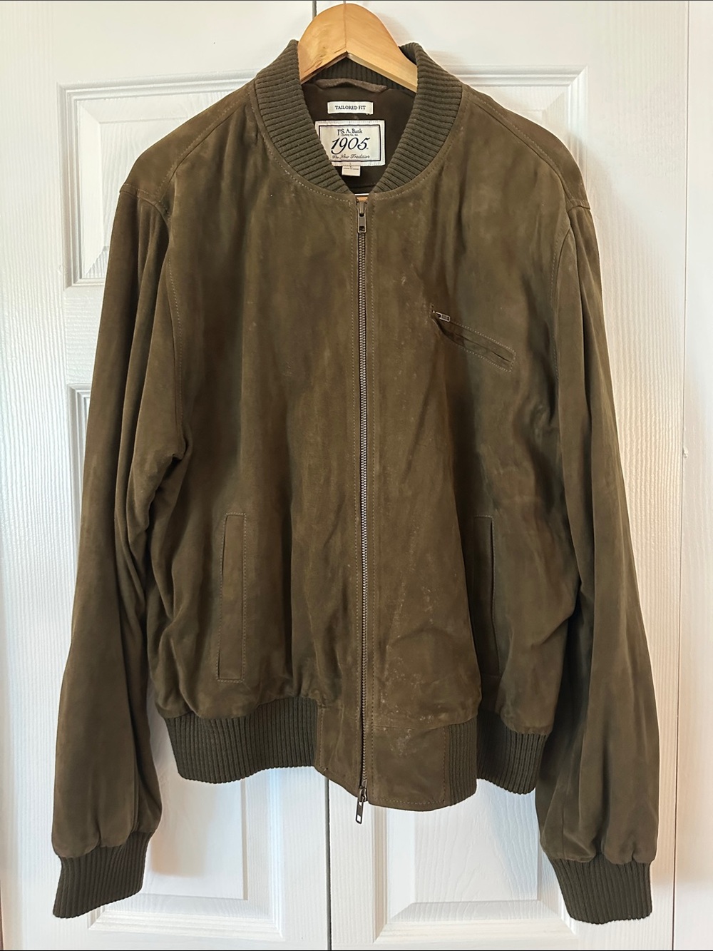 Jos A. Bank Suede Bomber Jacket - Olive Green